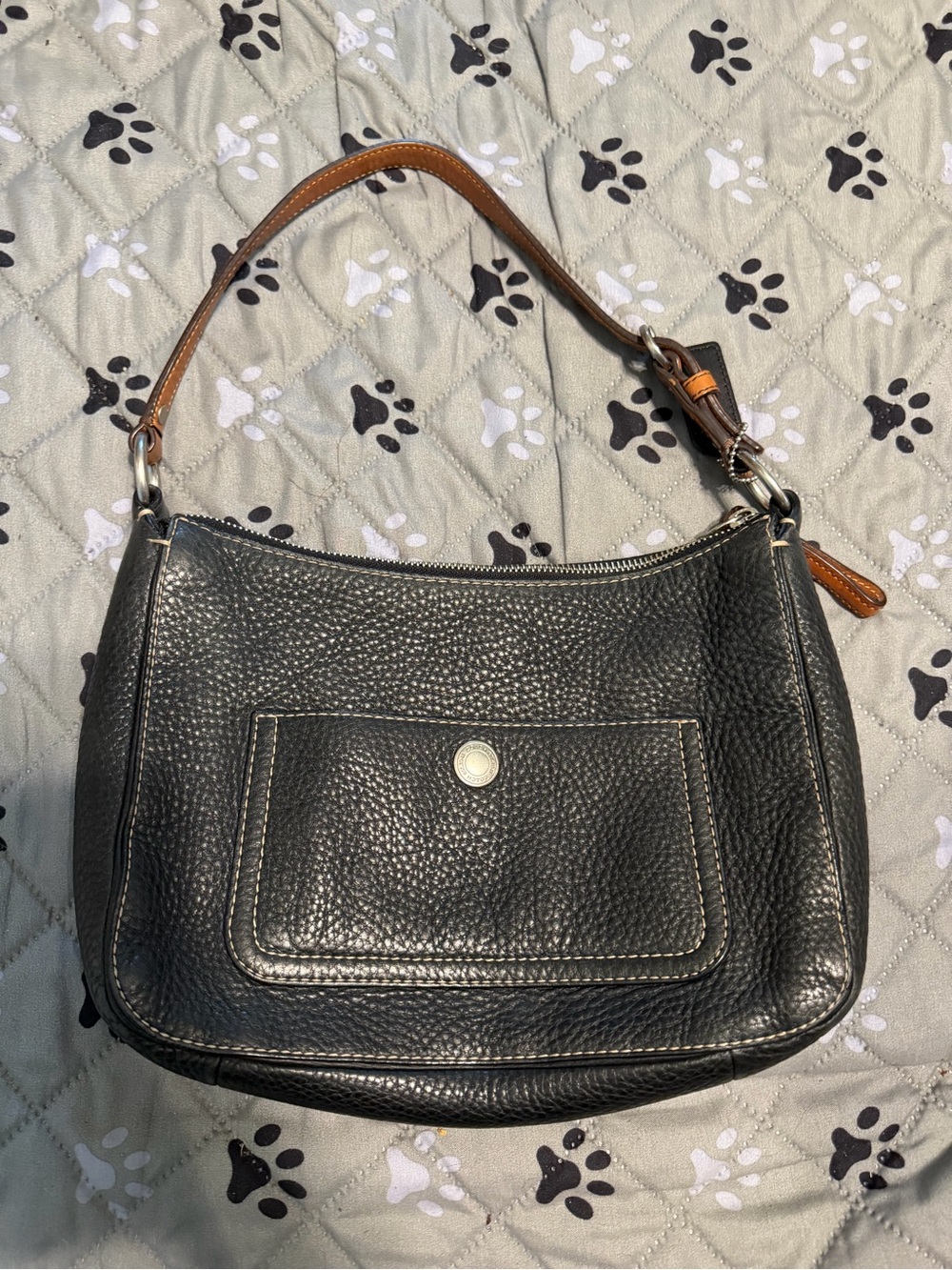 Coach Chelsea Hobo Black Pebbled Leather Shoulder Bag with Brown Handle (2007)